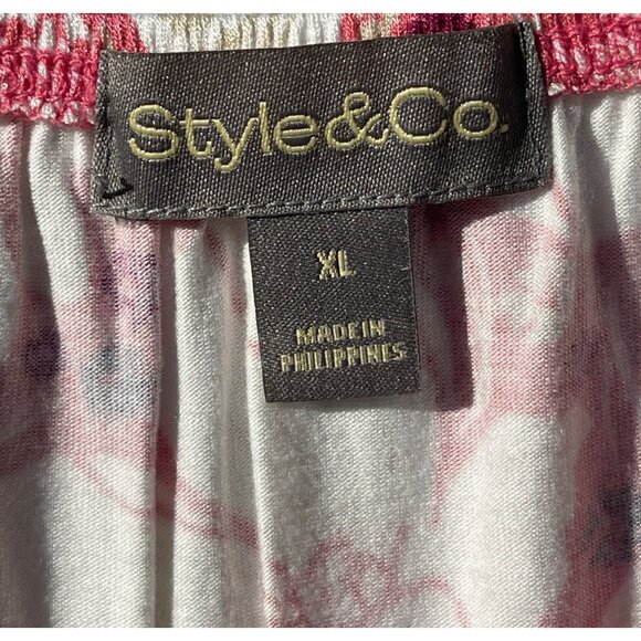 Style & Co Womens Floral Bell Sleeve Top XL Dot Pink Rayon/Spandex - Picture 8 of 9